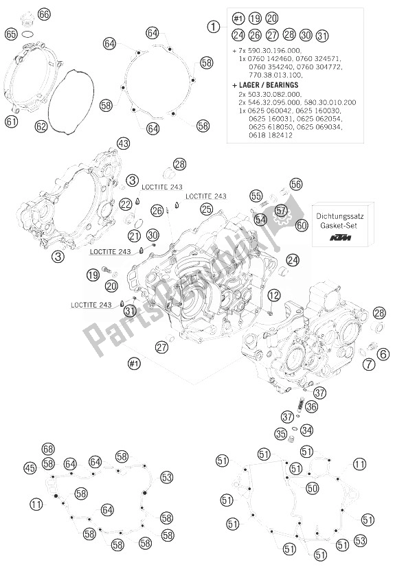 Tutte le parti per il Cassa Del Motore del KTM 250 SX F Fact Repl Musq ED 10 Europe 2010