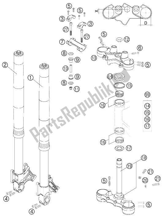 All parts for the Telescopic Fork of the KTM 950 Supermoto Orange Europe 2006