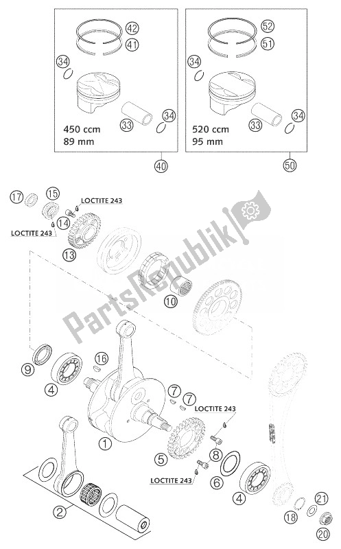 Tutte le parti per il Albero Motore, Pistone 450/525 Mx del KTM 450 EXC G Racing USA 2003