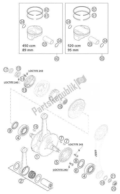 Tutte le parti per il Albero Motore, Pistone 450/525 Mx del KTM 450 EXC Racing Australia 2003