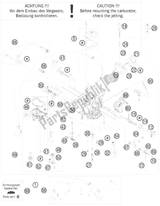 All parts for the Carburetor of the KTM 250 SX F USA 2009