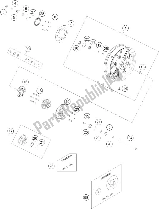 All parts for the Rear Wheel of the KTM RC 125 Black ABS B D Europe 2015