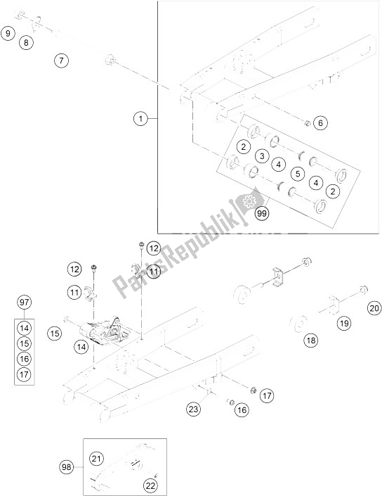 All parts for the Swing Arm of the KTM 50 SXS 2016