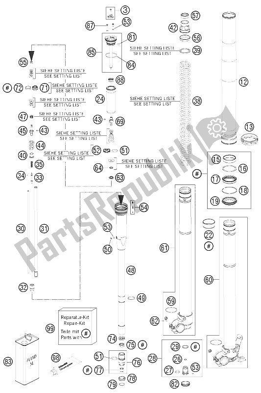 Toutes les pièces pour le Fourche Avant Démontée du KTM 150 SX Europe 2012