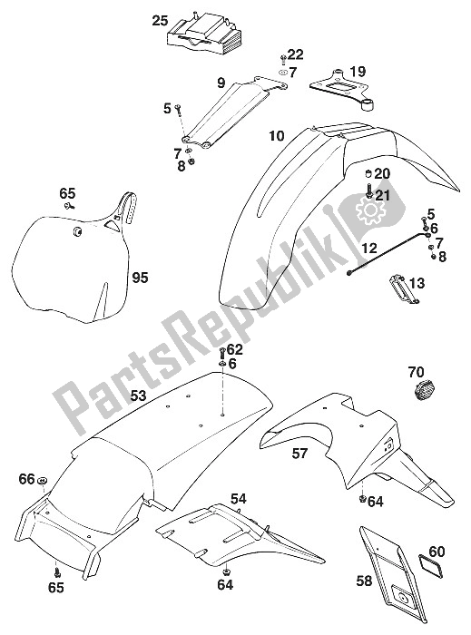 Tutte le parti per il Parafanghi Lc4'95 del KTM 620 E XC Dakar 20 KW LT Europe 1995