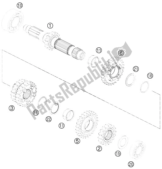 All parts for the Transmission I - Main Shaft of the KTM 250 EXC SIX Days Europe 2012