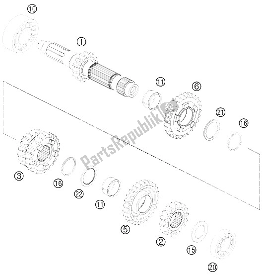All parts for the Transmission I - Main Shaft of the KTM 250 EXC SIX Days Europe 2015