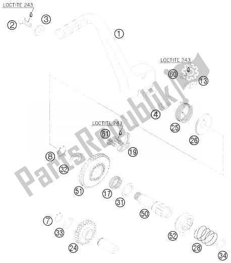 All parts for the Kick Starter of the KTM 250 XC W USA 2010