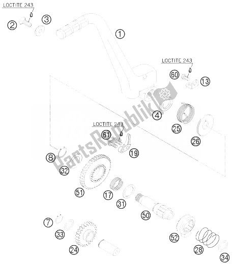 All parts for the Kick Starter of the KTM 300 EXC Australia 2010