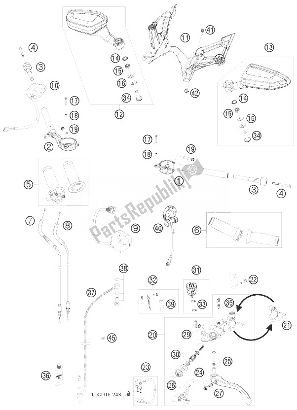Todas las partes para Manillar, Controles de KTM 1190 RC8 Orange Japan 2010