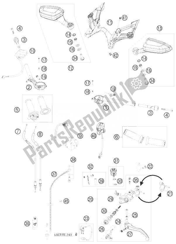 All parts for the Handlebar, Controls of the KTM 1190 RC8 R LIM ED Akrapovic 10 USA 2010