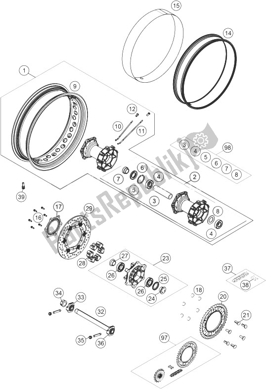 Toutes les pièces pour le Roue Arrière du KTM 1190 ADV ABS Grey WES Europe 2014