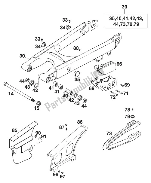 Toutes les pièces pour le Schwingarm 250-360 '97 du KTM 125 LC2 100 Weiss Europe 110371 1997