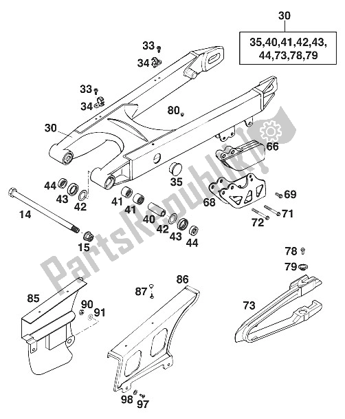 Tutte le parti per il Schwingarm 250-360 '97 del KTM 250 EXC M O 13 LT USA 1997