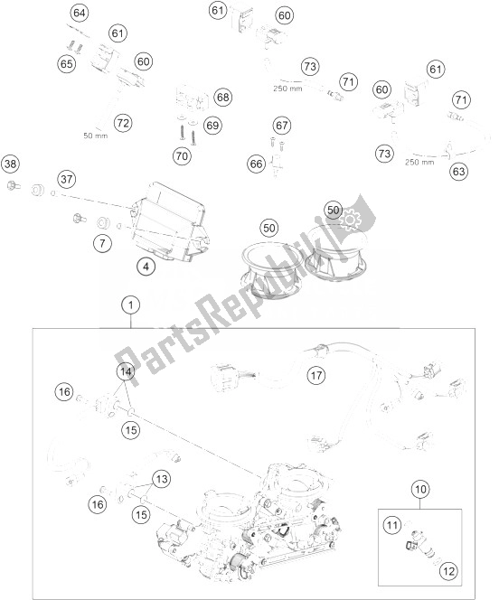 All parts for the Throttle Body of the KTM 990 Super Duke R Europe 2013