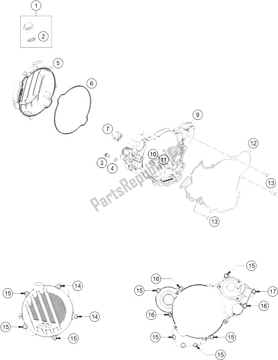 All parts for the Clutch Cover of the KTM 150 SX USA 2016