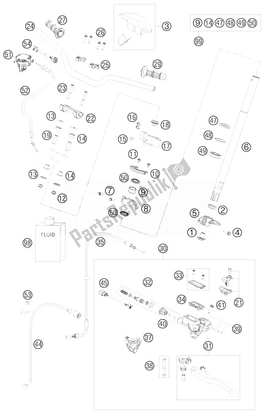 All parts for the Handlebar, Controls of the KTM 450 SX ATV Europe 2010