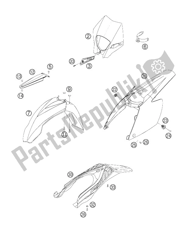 Alle onderdelen voor de Masker, Spatborden van de KTM 200 XC W South Africa 2006