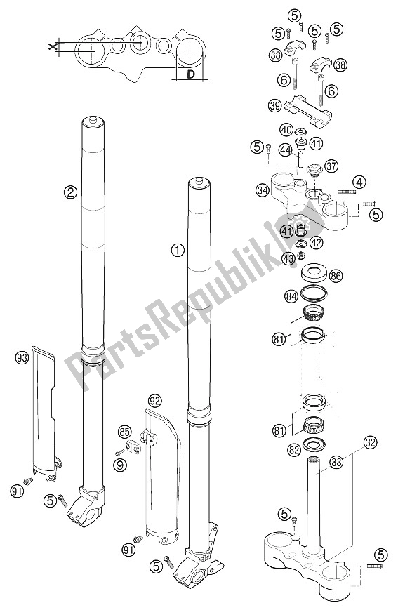All parts for the Telescopic Fork Usd43 Wp Lc4, of the KTM 640 LC4 E ROT Europe 970326 2002