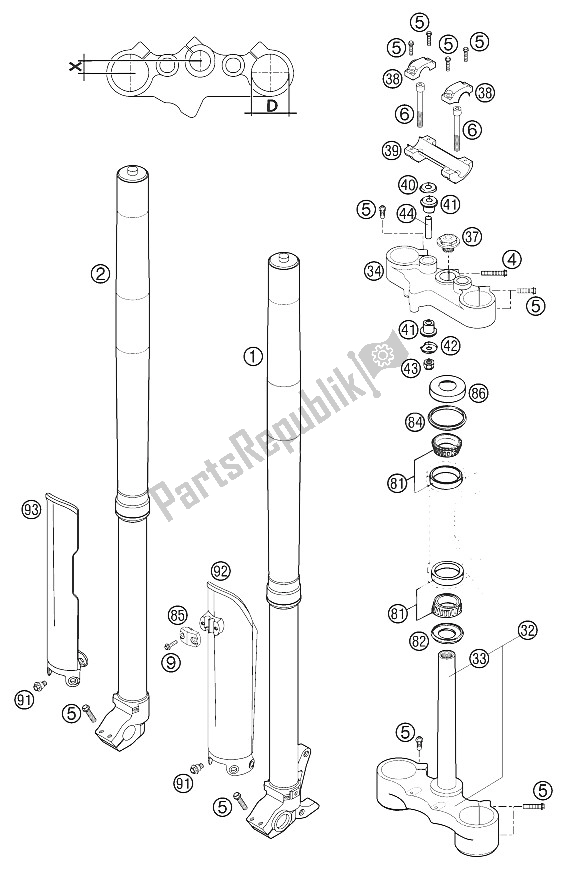 All parts for the Telescopic Fork Usd43 Wp Lc4, of the KTM 640 LC4 E ROT Europe 970326 2002