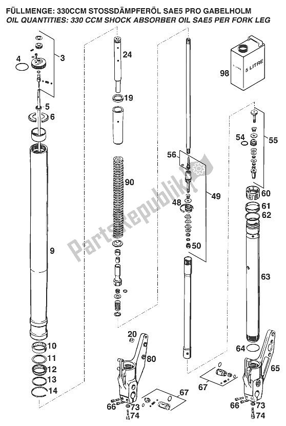 All parts for the Front Legs - Suspension Duke'94 of the KTM 620 Duke 37 KW 94 Europe 1994