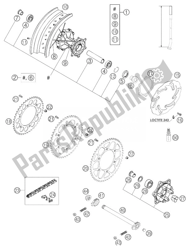 All parts for the Rear Wheel Damped 640 Lc4 Sm of the KTM 640 LC4 Supermoto United Kingdom 972238 2003