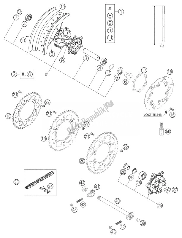 All parts for the Rear Wheel Damped 660 Smc of the KTM 660 SMC Australia United Kingdom 2004