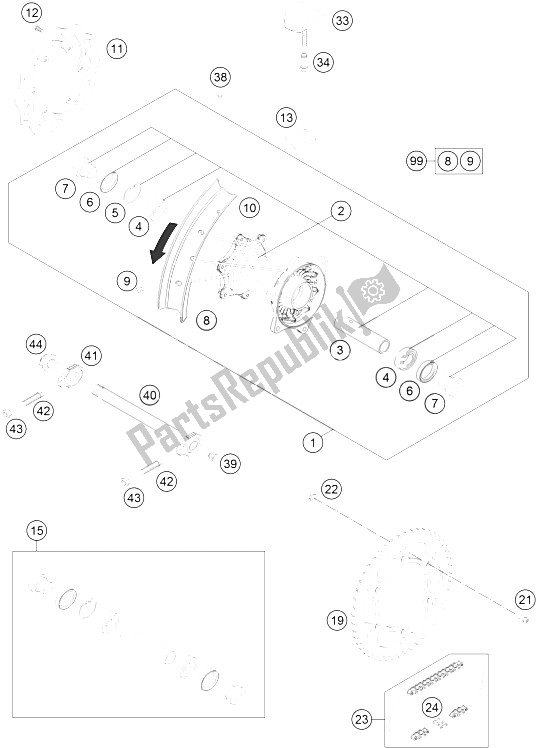 Toutes les pièces pour le Roue Arrière du KTM 350 EXC F USA 2015