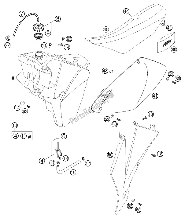 All parts for the Fuel Tank, Seat, Cover 2t Sx of the KTM 125 SX Europe 2002