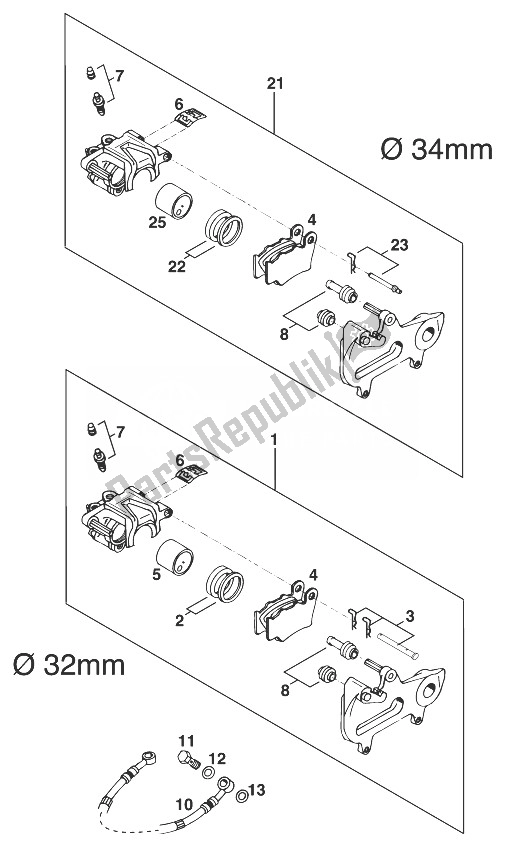 Toutes les pièces pour le étrier De Frein Arrière Brembo '99 du KTM 125 EGS 6 KW Europe 1999