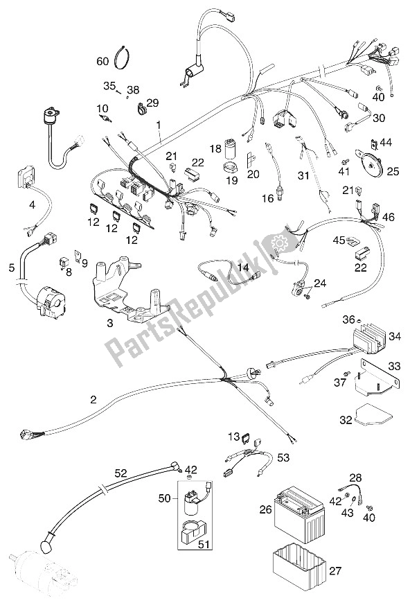 Tutte le parti per il Cablaggio 640 Lc4 '99 del KTM 640 LC4 E Europe 972606 2000