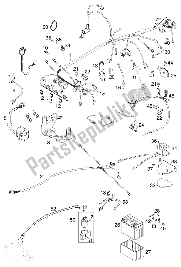 Tutte le parti per il Cablaggio 640 Lc4 '99 del KTM 640 LC4 E Silber Europe 2000