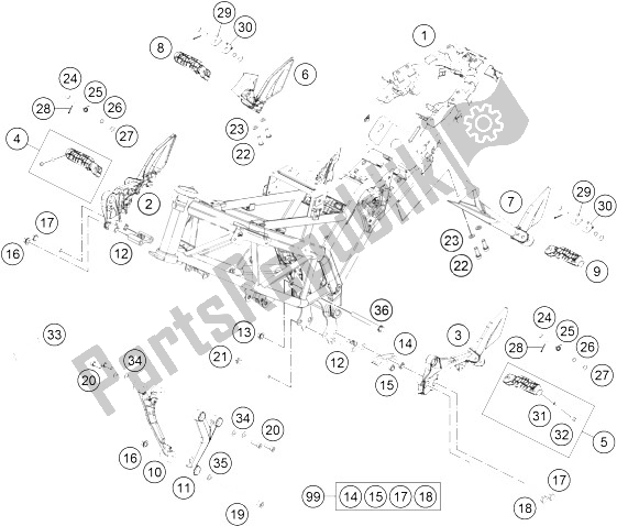 All parts for the Frame of the KTM 390 Duke White ABS Europe 2016