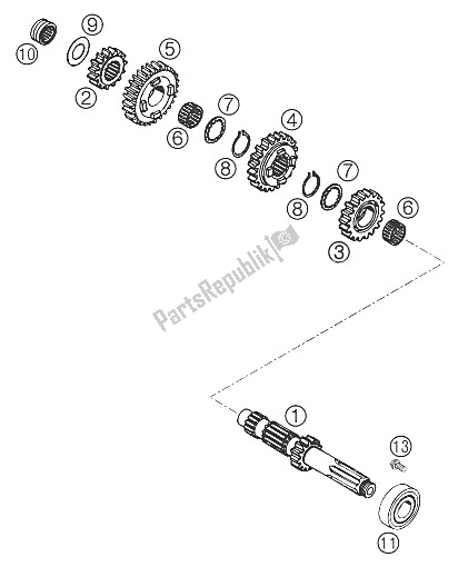 All parts for the Transmission I - Main Shaft of the KTM 400 LS E MIL Europe 2005