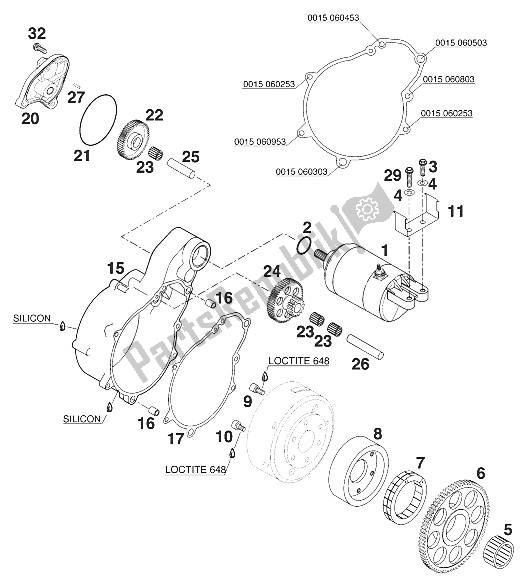 Todas las partes para Arrancador Eléctrico Lc4 '99 de KTM 640 LC 4 Silber USA 2000