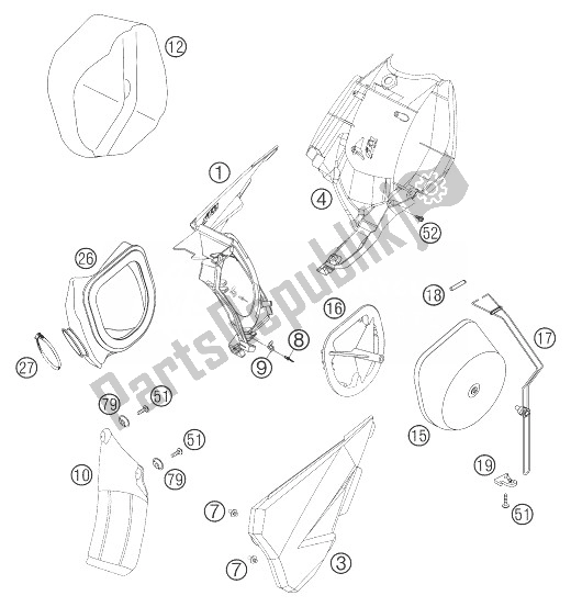 Wszystkie części do Obudowa Filtra Powietrza 450/525 Smr KTM 525 SMR Europe 2004