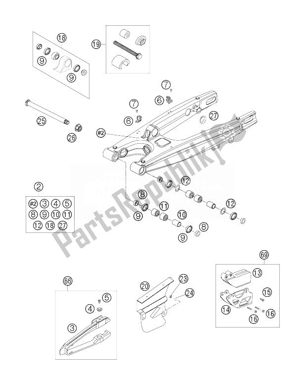 All parts for the Swingarm of the KTM 200 XC W USA 2007