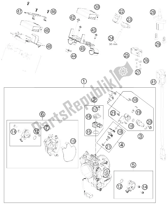 All parts for the Throttle Body of the KTM 690 Duke Black Japan 2011