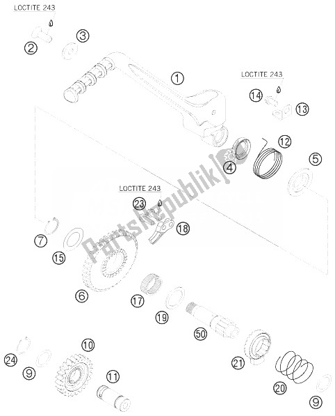 All parts for the Kick Starter of the KTM 400 EXC Europe 2010