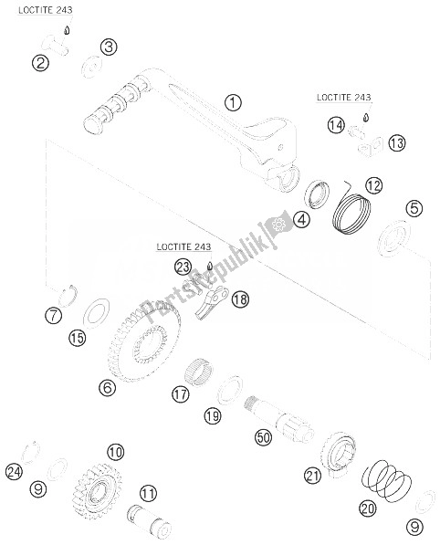 All parts for the Kick Starter of the KTM 400 XC W USA 2010