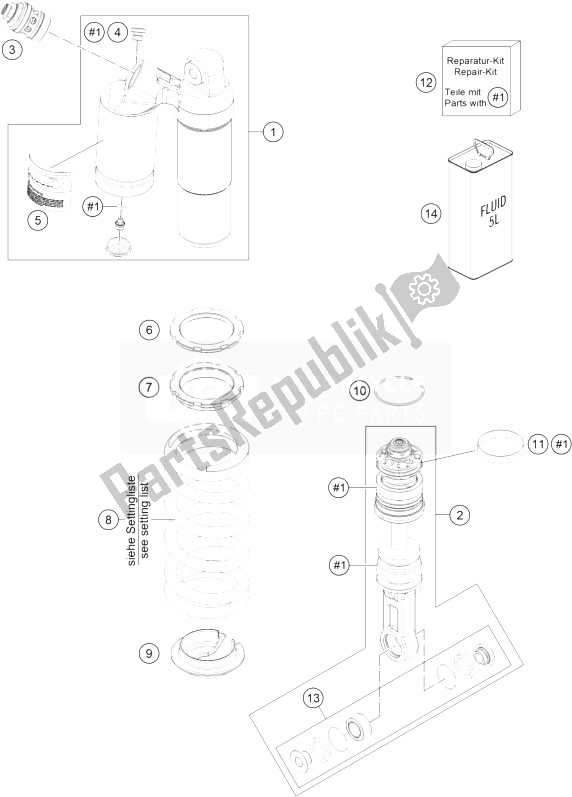 All parts for the Shock Absorber Disassembled of the KTM 690 Duke R ABS Australia 2013