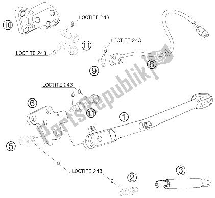 All parts for the Side Stand of the KTM 990 Superduke Orange Australia United Kingdom 2006