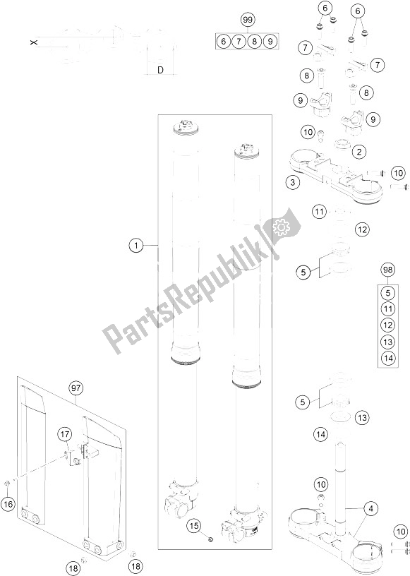 Tutte le parti per il Forcella Anteriore, Pinza Tripla del KTM 85 SX 19 16 Europe 2016