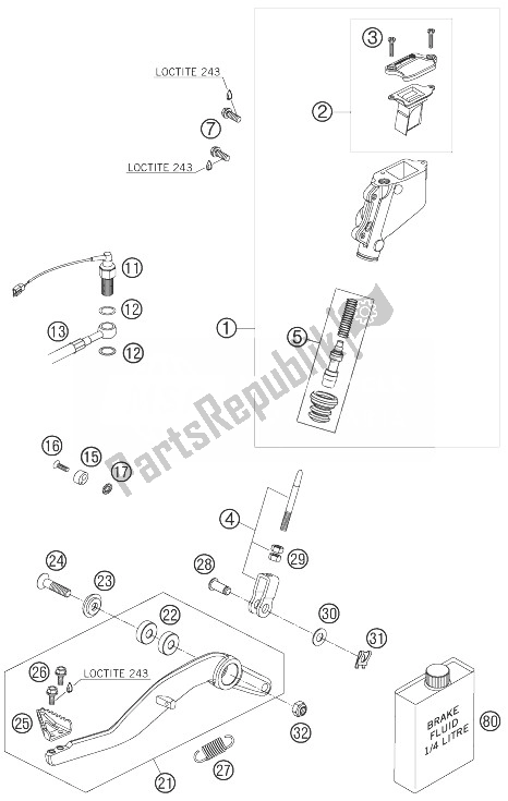 All parts for the Rear Brake Control of the KTM 990 Adventure Black ABS 07 Europe 2007