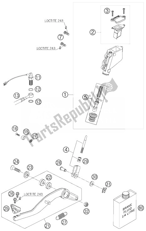 All parts for the Rear Brake Control of the KTM 990 Adventure Black ABS 07 USA 2007