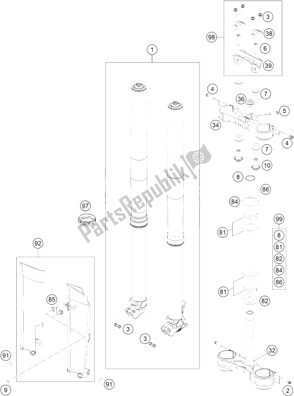 Tutte le parti per il Forcella Anteriore, Pinza Tripla del KTM 250 SX USA 2016