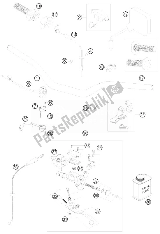 All parts for the Handlebar, Controls of the KTM 250 EXC Europe 2010