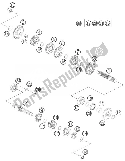 All parts for the Transmission of the KTM 65 SXS USA 2014