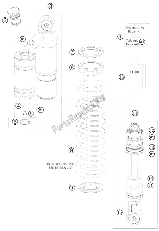 All parts for the Monoshock Disassembled of the KTM 65 SX Europe 2014