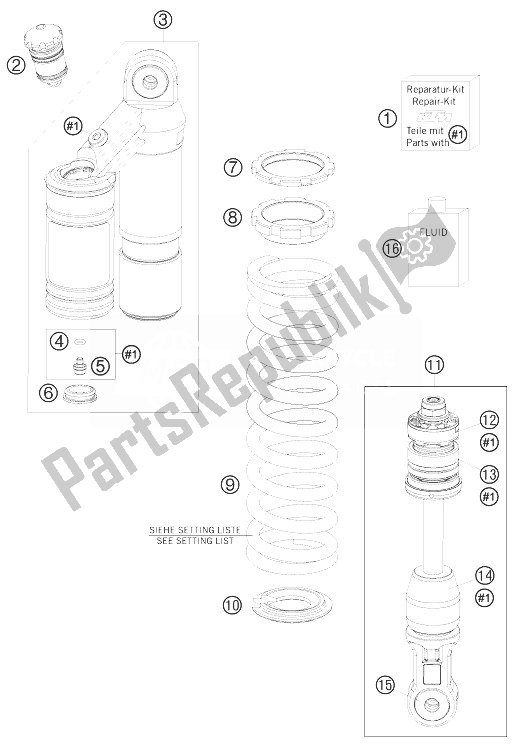 All parts for the Monoshock Disassembled of the KTM 65 SXS USA 2014